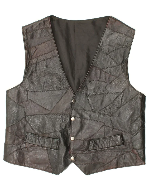 Stylish Hats VINTAGE Mens Leather Waistcoat Large Black Patchwork