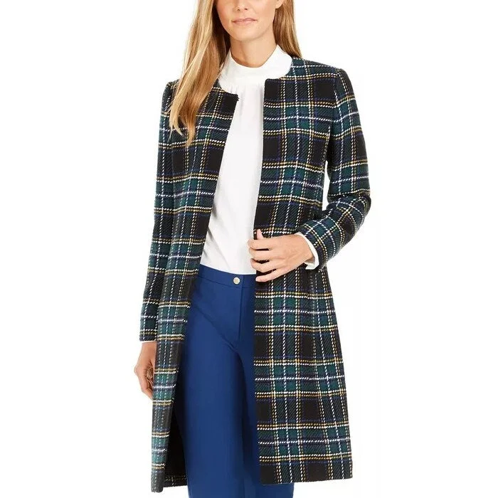 Button-down Shirts Calvin Klein Women's Plaid Open Front Topper Jacket Blue Size 8