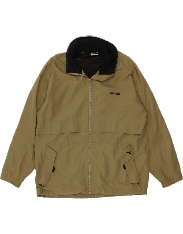 Utility Jackets DIADORA Mens Hooded Rain Jacket UK 36 Small Khaki Polyamide