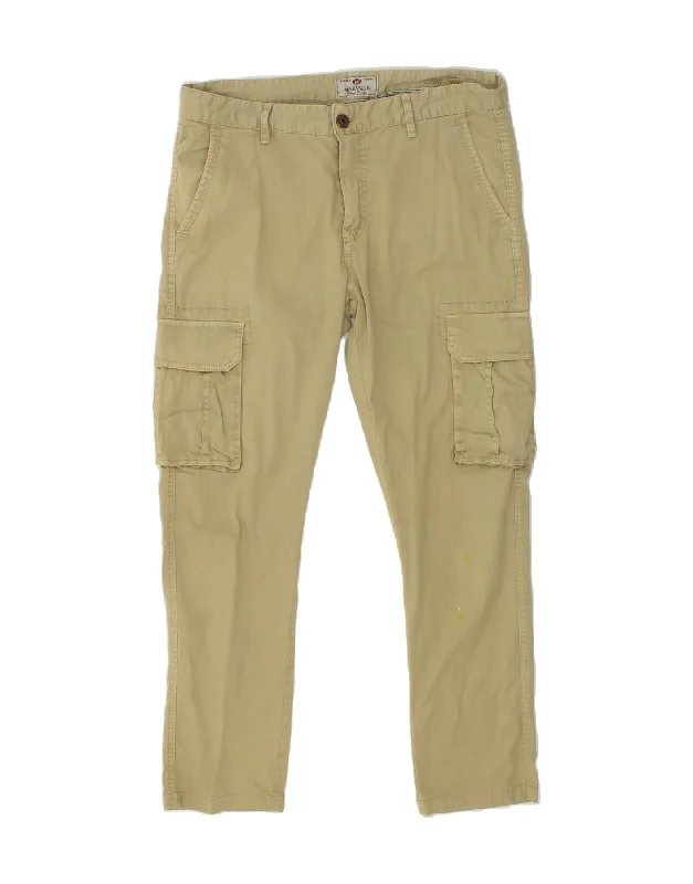 Luxury Suits MARVILLE Mens Slim Cargo Trousers W34 L27 Beige Cotton