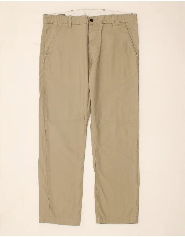 Preppy Pants LEVI'S Mens Straight Chino Trousers W34 L28 Beige Cotton