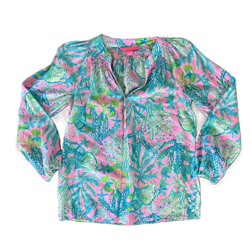 Streetwear Fashion Top Long Sleeve Designer By Lilly Pulitzer In Blue & Pink, Size: Xs