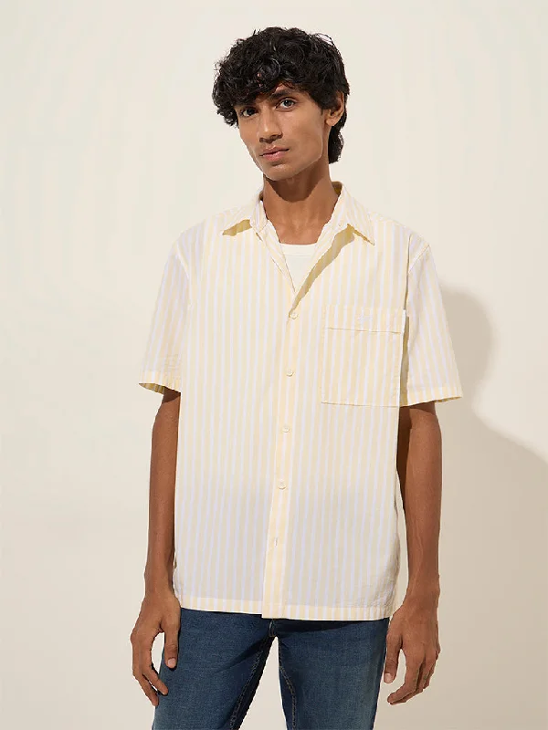 Relaxed Trousers Nuon Yellow Striped Relaxed-Fit Cotton-Blend Shirt