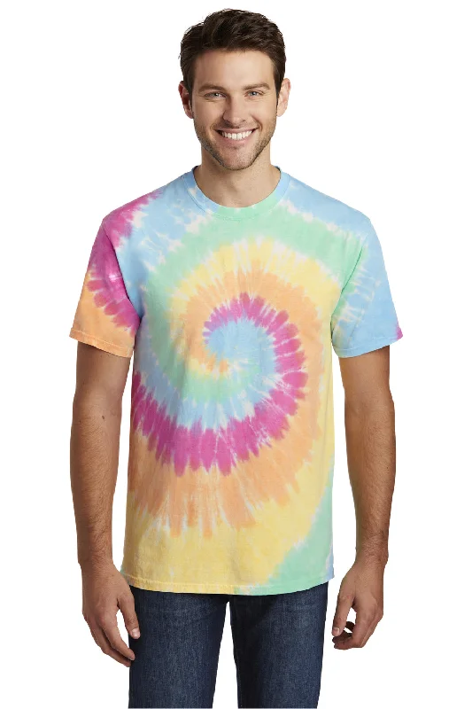 Printed Shirts Port & Company Mens Tie-Dye Short Sleeve Crewneck T-Shirt - Pastel Rainbow