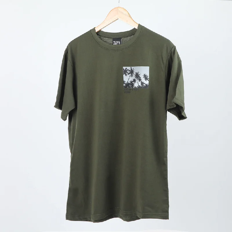 Jogging Suits Men's Half Sleeves Printed T-Shirt - Olive Green