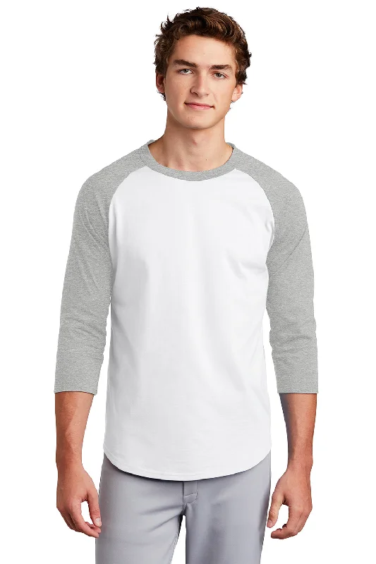 Sporty Sneakers Sport-Tek Mens 3/4 Sleeve Crewneck T-Shirt - White/Heather Grey