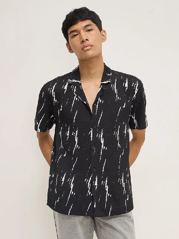 Denim Wear Nuon Black Abstract Design Relaxed-Fit Shirt