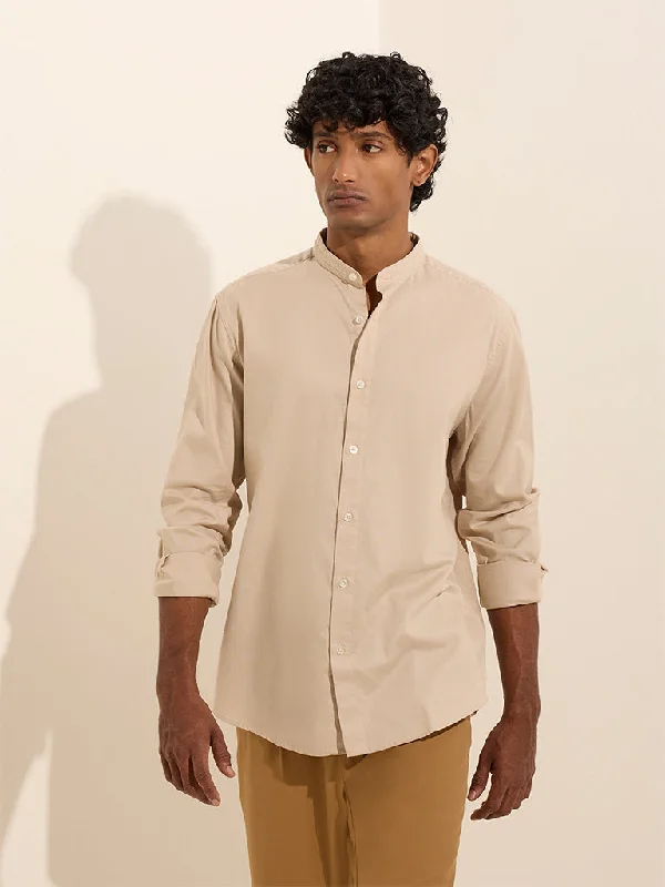 Polo Shirts Ascot Beige Solid Relaxed-Fit Cotton Shirt