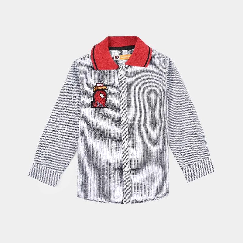 Sporty Jackets Boys Yarn Dyed Casual Shirt F/S-Grey Stripe