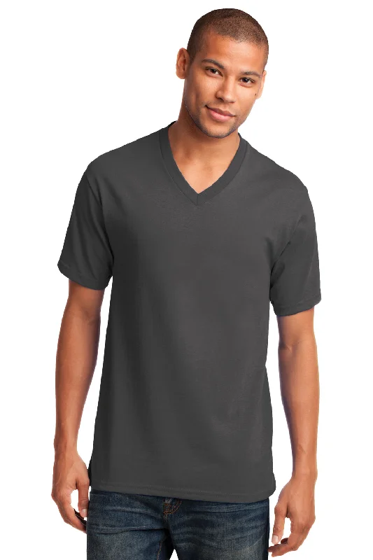 Trendy Jeans Port & Company Mens Core Short Sleeve V-Neck T-Shirt - Charcoal Grey