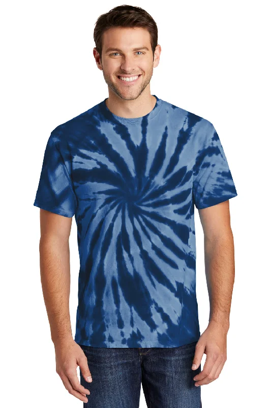 Street Style Port & Company Mens Tie-Dye Short Sleeve Crewneck T-Shirt - Navy Blue