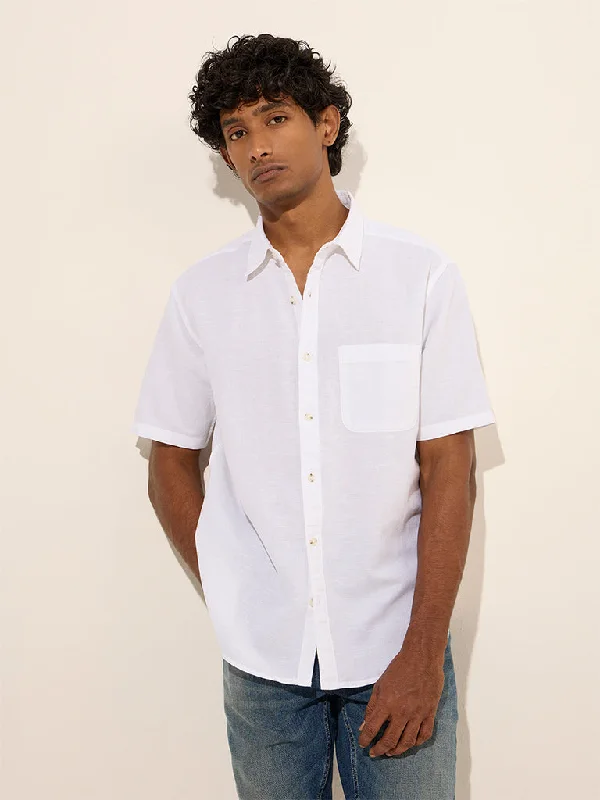 Summer Fashion WES Casuals White Relaxed-Fit Linen-Blend Shirt