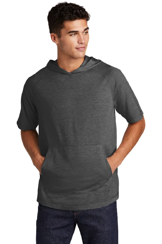 Sporty Blazers Sport-Tek Mens Moisture Wicking Short Sleeve Hooded T-Shirt Hoodie - Heather Dark Grey