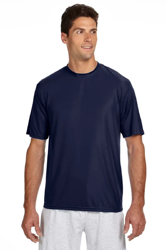 Slim-fit Jeans A4 Mens Performance Moisture Wicking Short Sleeve Crewneck T-Shirt - Navy Blue