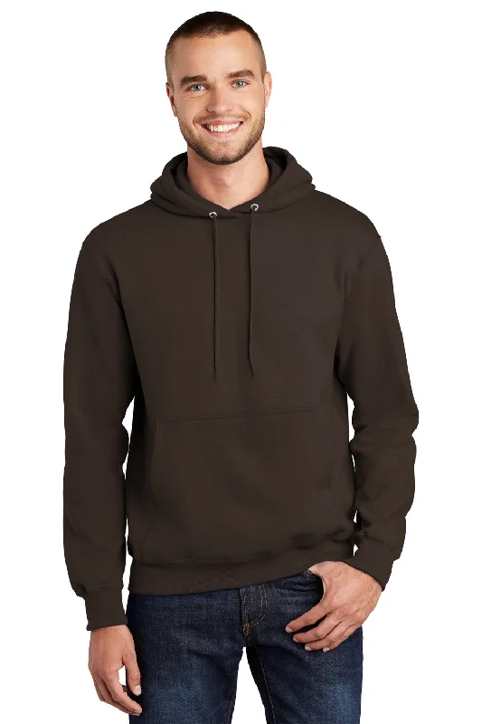 Minimalist Fashion Port & Company Mens Essential Pill Resistant Fleece Hooded Sweatshirt Hoodie w/ Pouch Pocket - Dark Chocolate Brown