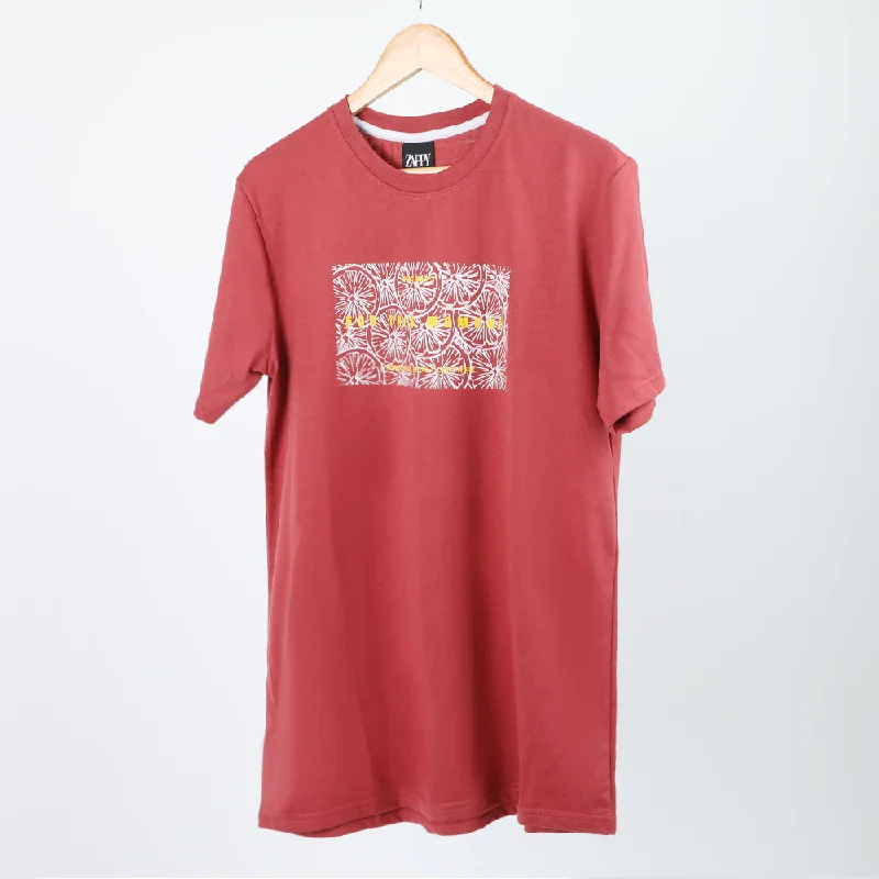 Winter Coats Men's Half Sleeves Printed T-Shirt - Burgundy