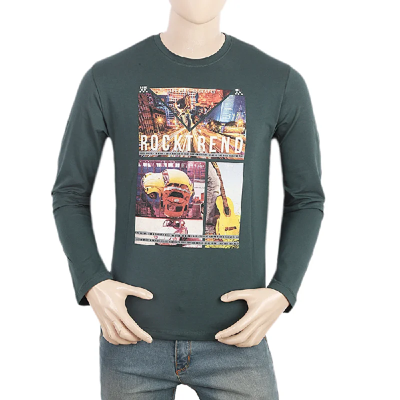 Fashion Vests Men's Full Sleeves Printed T-Shirt - Green