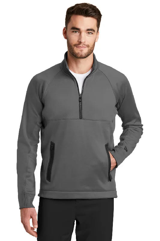 Funky Prints New Era Mens Venue Moisture Wicking Fleece 1/4 Zip Sweatshirt w/ Pockets - Graphite Grey