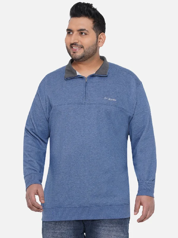 Trendy Blazers Columbia - Plus Size Men's Regular Fit Cotton Dark Blue Solid Casual Sweatshirt