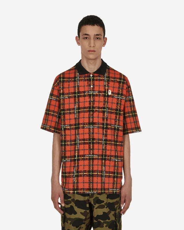 Business Shirts Bape Logo Check Polo Shirt Red