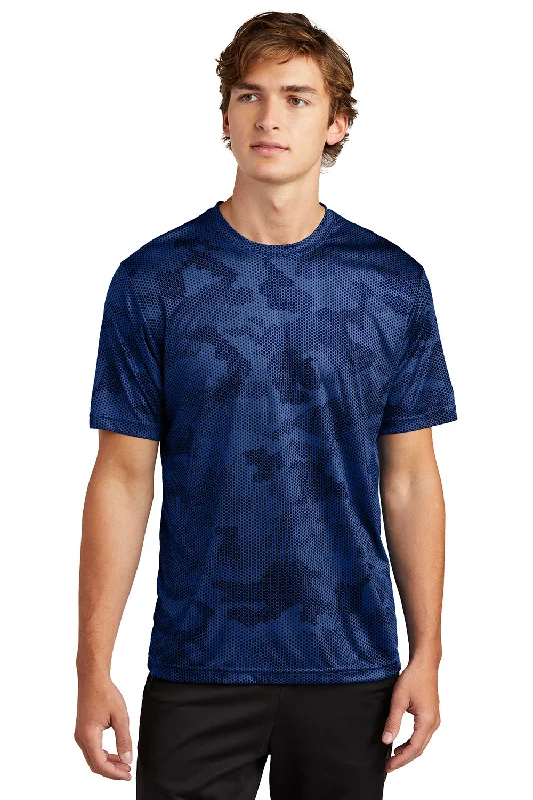 Street Casual Sport-Tek Mens CamoHex Moisture Wicking Short Sleeve Crewneck T-Shirt - True Royal Blue