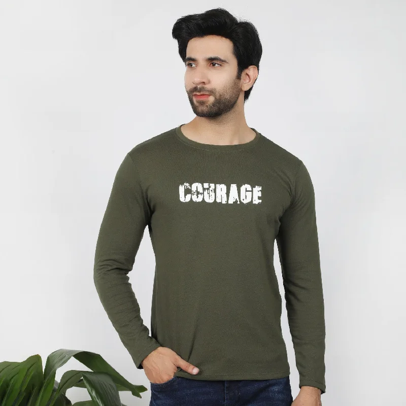 Stylish Trousers Men's Full Sleeves T-Shirt - Olive