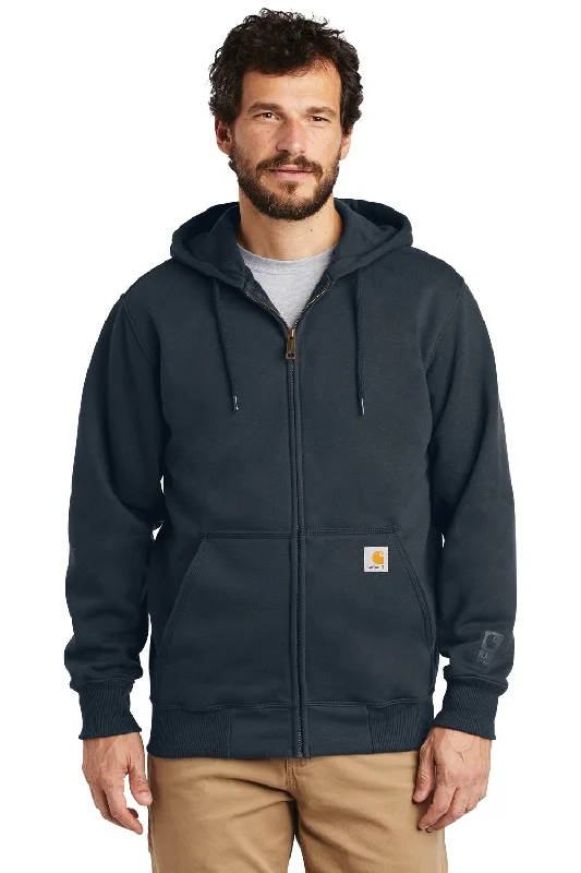 Cool Jackets Carhartt Mens Paxton Rain Defender Water Resistant Full Zip Hooded Sweatshirt Hoodie w/ Pockets - Navy Blue