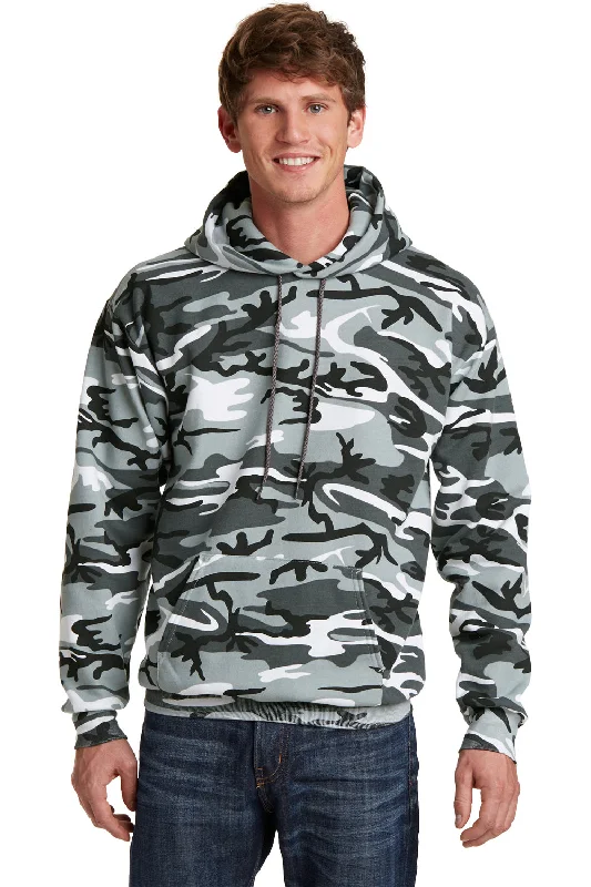 Denim Jackets Port & Company Mens Core Pill Resistant Fleece Hooded Sweatshirt Hoodie w/ Pouch Pocket - Winter Camo