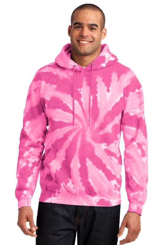 Formal Wear Port & Company Mens Tie-Dye Fleece Hooded Sweatshirt Hoodie w/ Pouch Pocket - Pink