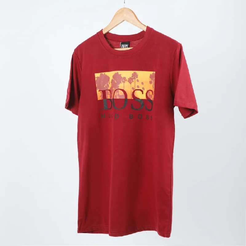 Formal Wear Men's Half Sleeves Printed T-Shirt - Maroon