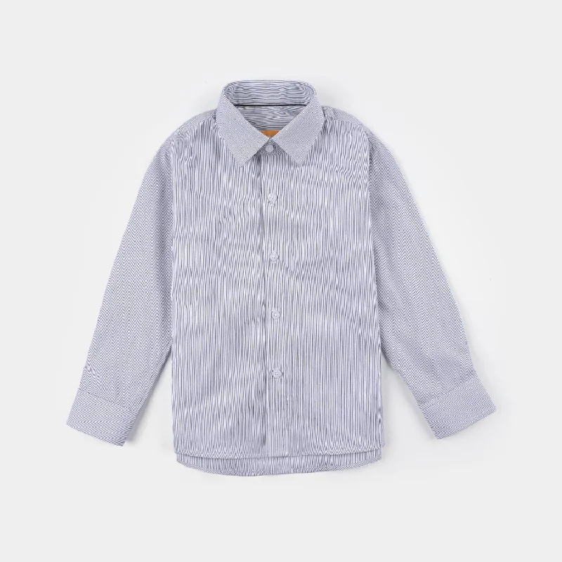 Business Attire Boys Yarn Dyed Formal Shirt-Grey/Stripe