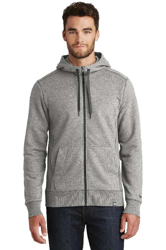 Sports Jackets New Era Mens Sueded French Terry Full Zip Hooded Sweatshirt Hoodie w/ Pockets - Light Graphite Grey Twist