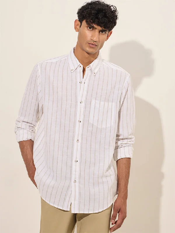 High-end Sneakers WES Casuals White Striped Relaxed-Fit Cotton Shirt