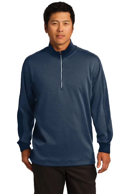 Graphic Sweatshirts Nike Mens Dri-Fit Moisture Wicking 1/4 Zip Sweatshirt - Heather Navy Blue/Navy Blue