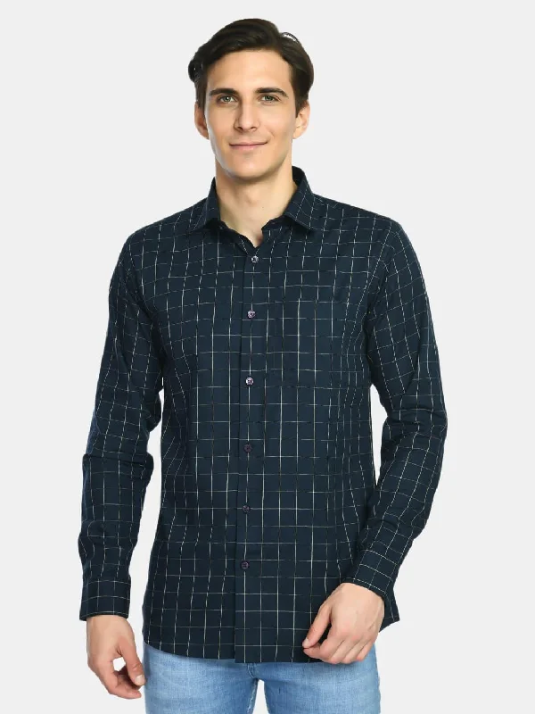 Cool Hoodies Men's Checks Cotton Spread Collar Shirt