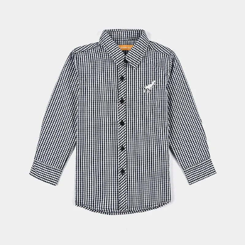 Funky Prints Boys Yarn Dyed Casual Shirt F/S (Scout Crew)-Black. Check