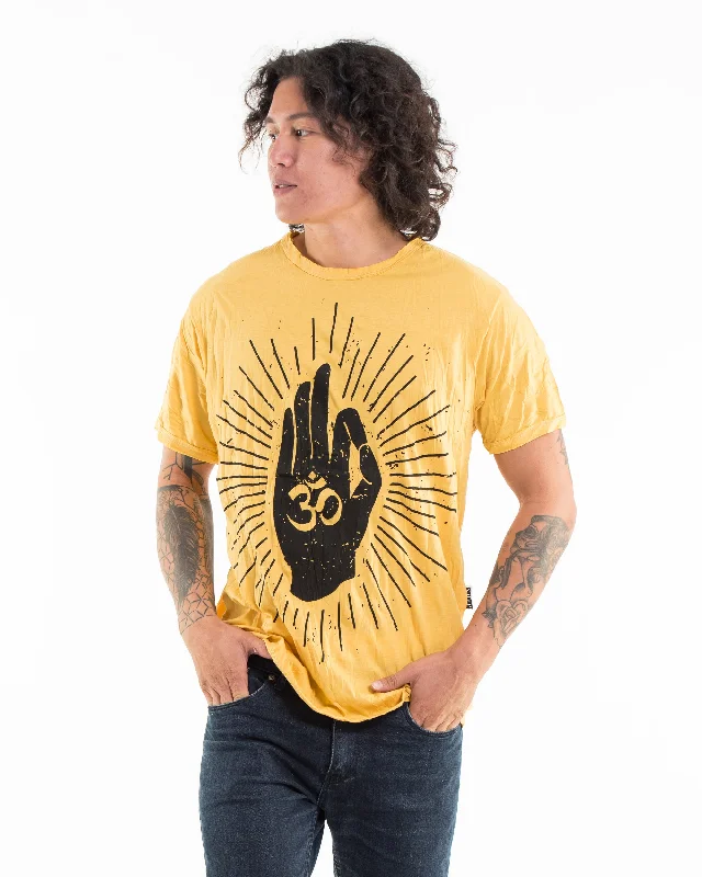 Preppy Pants Mens Hand of Om T-Shirt in Yellow