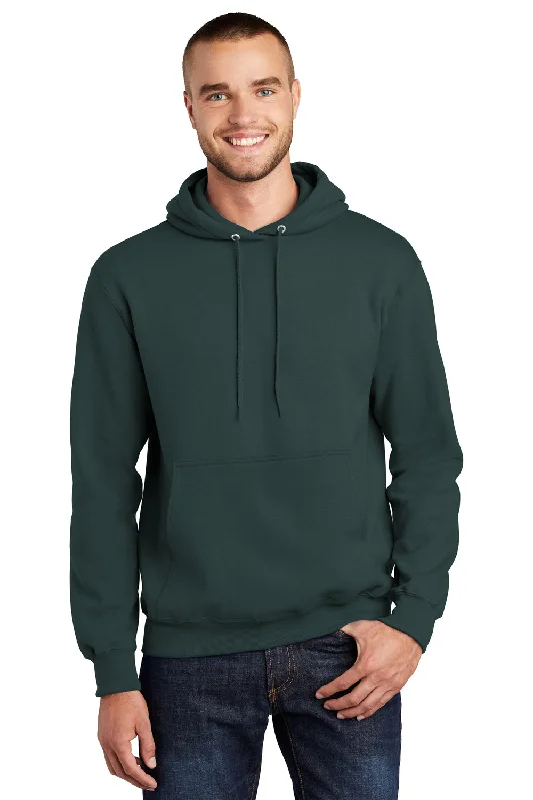 Slim Fit Suits Port & Company Mens Essential Pill Resistant Fleece Hooded Sweatshirt Hoodie w/ Pouch Pocket - Dark Green