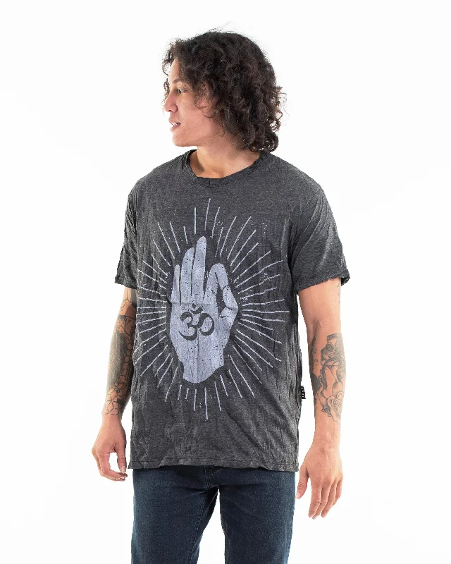 Casual Suits Mens Hand of Om T-Shirt in Silver on Black