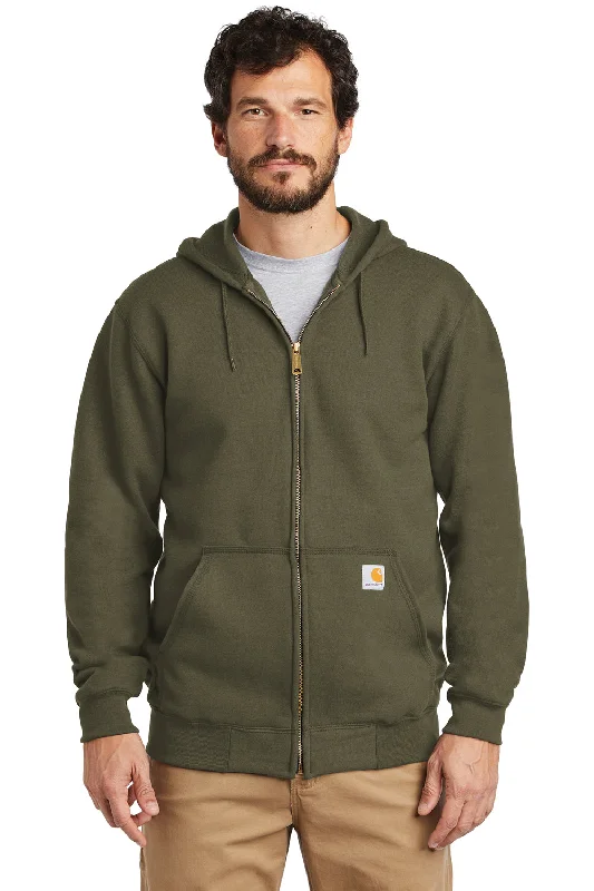 Trendy Sweaters Carhartt Mens Full Zip Hooded Sweatshirt Hoodie w/ Pockets - Moss Green