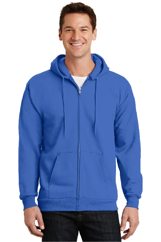 Designer Pants Port & Company Mens Essential Pill Resistant Fleece Full Zip Hooded Sweatshirt Hoodie w/ Pockets - Royal Blue