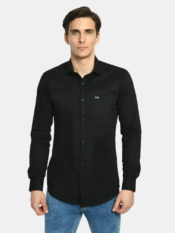 Statement Jackets Men's Ink Black Solid Cotton Casual Shirt