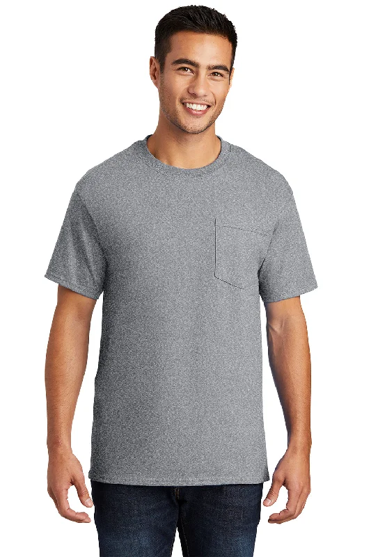 Street Boots Port & Company Mens Essential Short Sleeve Crewneck T-Shirt w/ Pocket - Heather Grey