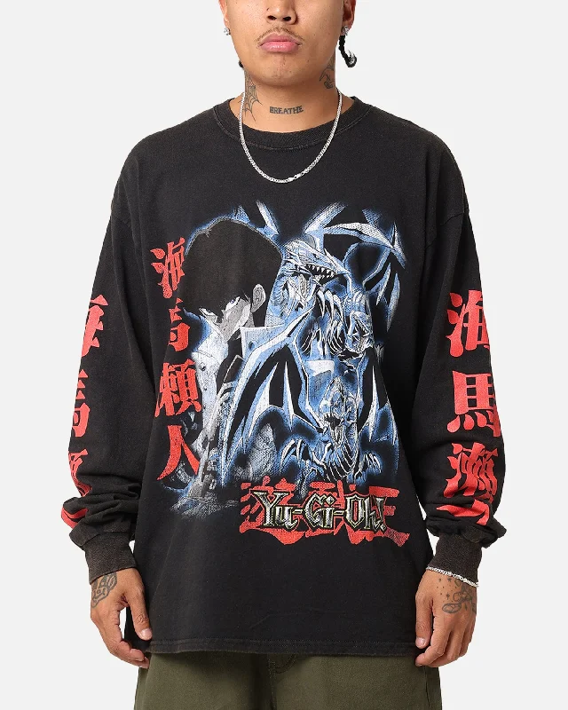 Stylish Scarves Goat Crew X Yu-Gi-Oh! Seto Kaiba Long Sleeve T-Shirt Black Wash