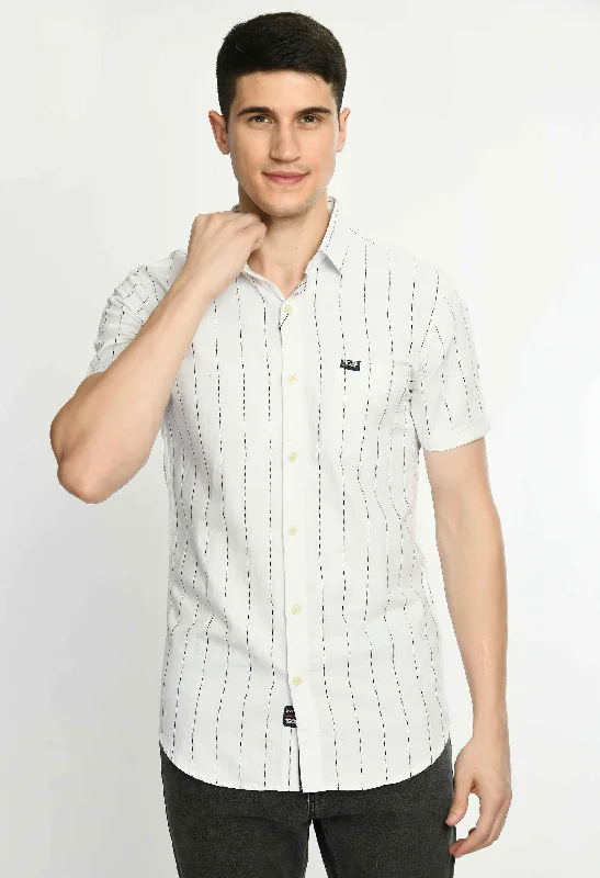 Preppy Style Men's Striped Cotton Short Sleeve shirt