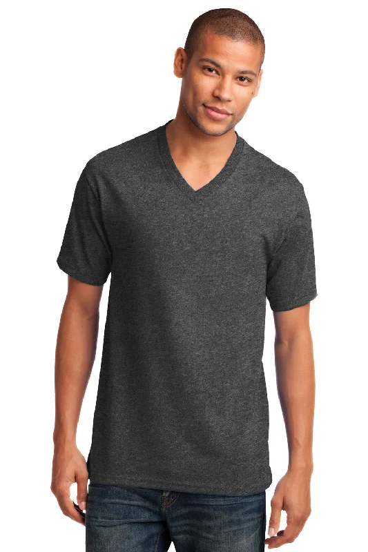 Office Attire Port & Company Mens Core Short Sleeve V-Neck T-Shirt - Heather Dark Grey