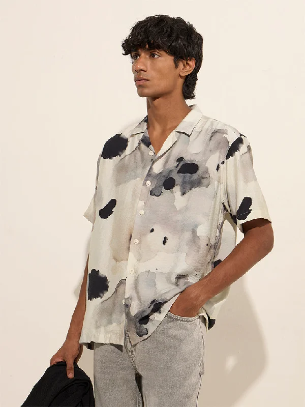 Vintage Tees Nuon Off-White Abstract Printed Relaxed-Fit Shirt