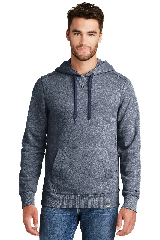 Street-inspired New Era Mens Sueded French Terry Hooded Sweatshirt Hoodie w/ Pouch Pocket - Navy Blue Twist - Closeout