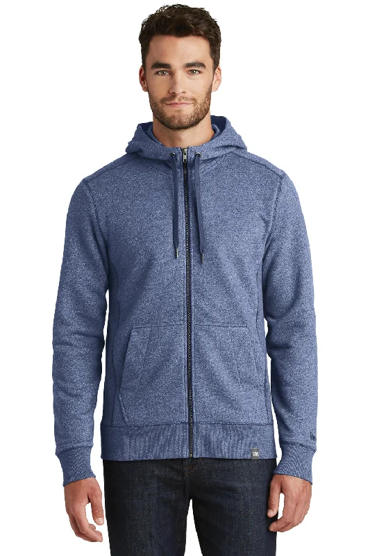 Tailored Blazers New Era Mens Sueded French Terry Full Zip Hooded Sweatshirt Hoodie w/ Pockets - Dark Royal Blue Twist