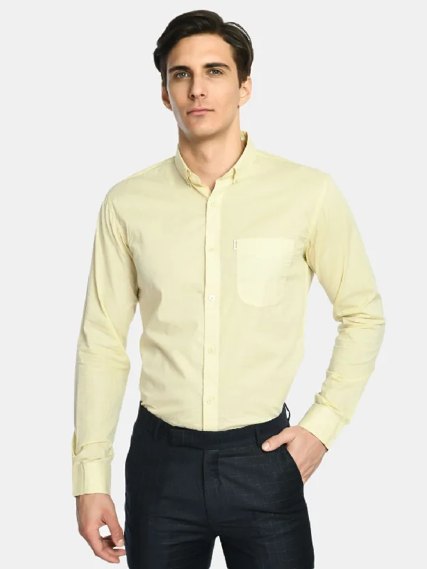 Statement Shirts Men's Lemon Yellow Solid Cotton Spread Collar Shirt